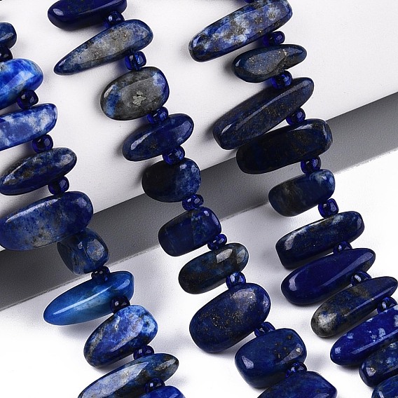 Нитки бусины из натурального ляписа-лазури, самородки, Топ пробуренной, упавший камень, с бисером