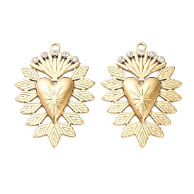 304 из нержавеющей стали большие кулоны, сердце, со стразами, ионное покрытие (ip)