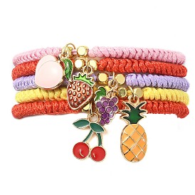 Bracelet à breloques fruits en alliage émaillé, bracelet réglable tressé en polyester