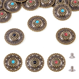 12 наборы 3 цвета плоские круглые кнопки из сплава, со смолевыми бусинами, хлопчатобумажная одежда покрывает пряжку