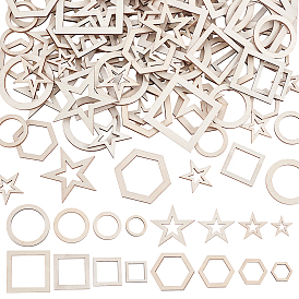 200Pcs 16 Styles Wood Sheets, Unfinished Wood, Wall Decorations, Beige