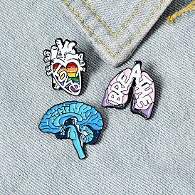 Colorful Brain and Rainbow Heart Liver Organ Pins Badge Set