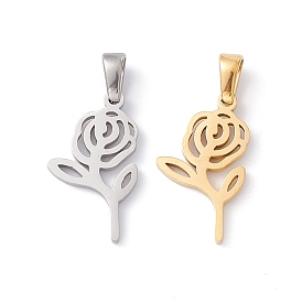 304 Stainless Steel Pendants, Laser Cut, Rose Charms