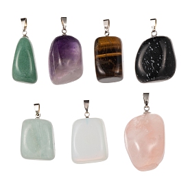 7Pcs 7 Style Natural & Synthetic Gemstone Pendants, with Platinum Tone Brass Findings, Nuggets