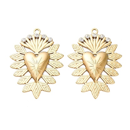 304 из нержавеющей стали большие кулоны, сердце, со стразами, ионное покрытие (ip)