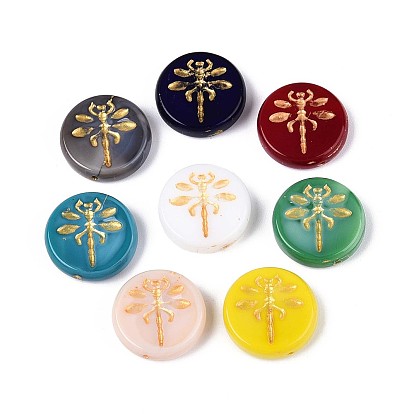 Стеклянные бусины, плоские круглые с стрекоза, золотой металл обвитыми