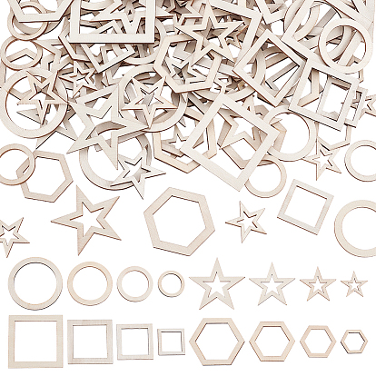 200Pcs 16 Styles Wood Sheets, Unfinished Wood, Wall Decorations, Beige