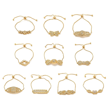 Cubic Zirconia Link Slider Bracelets, with Light Gold Brass Box Chains
