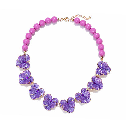 Эмалевые цветочные ожерелья из цинкового сплава, круглые ожерелья из смоляных бусин, золотые