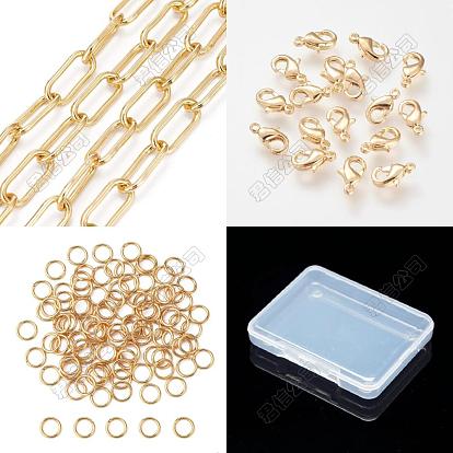 Kits de bijoux pour colliers à faire soi-même, y compris les chaînes de trombones en laiton et les fermoirs à pince de homard, 304 Anneaux en acier inoxydable