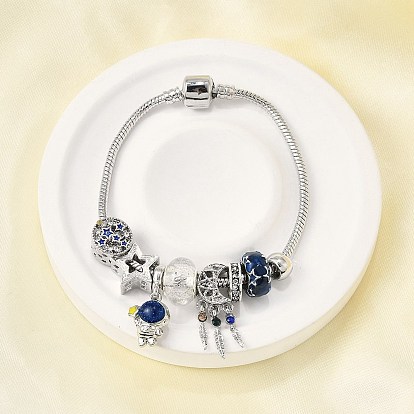 Сплав эмаль европейские бусины браслеты с подвесками, браслеты из змеиной цепи для женщин, космонавт, луна и звезда, смолой и горный хрусталь, без свинца и без кадмия