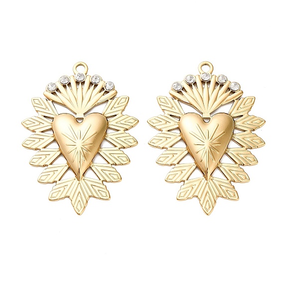 304 из нержавеющей стали большие кулоны, сердце, со стразами, ионное покрытие (ip)