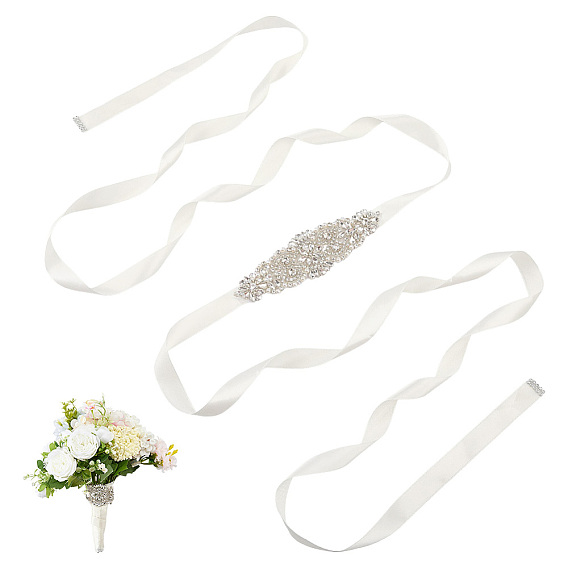 1Pc Plastic & Alloy & Polyester & Rhinestone Flower Bouquet Ribbon, Suitable for Gift Giving Decoration