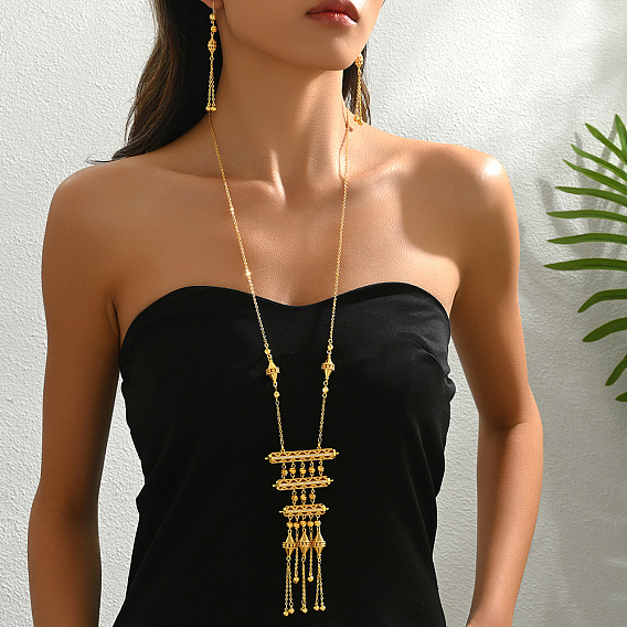 Элегантные многослойные геометрические колье и серьги из латуни для женщин