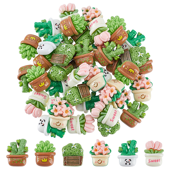 48 шт 6 стили кабошоны из непрозрачной смолы, растение в горшке