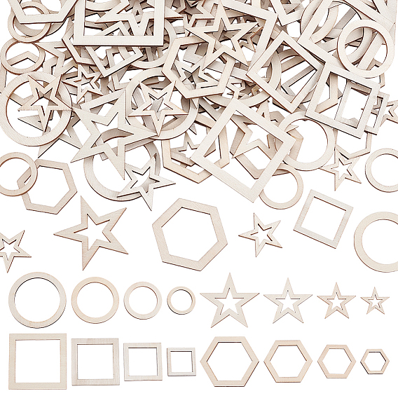 200Pcs 16 Styles Wood Sheets, Unfinished Wood, Wall Decorations, Beige