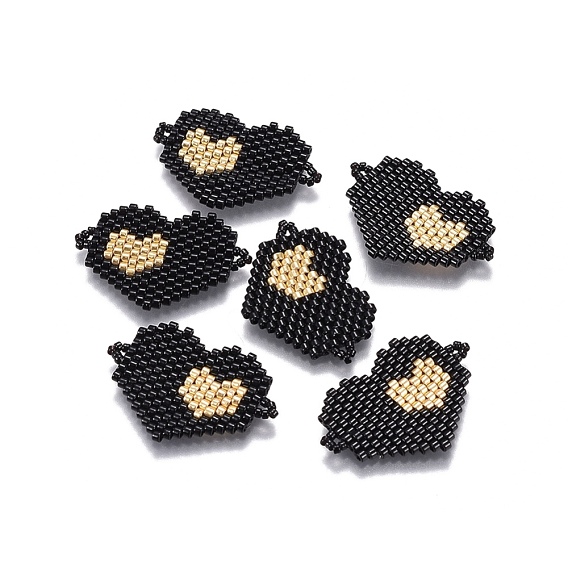 MIYUKI & TOHO Handmade Japanese Seed Beads Links, Loom Pattern, Heart