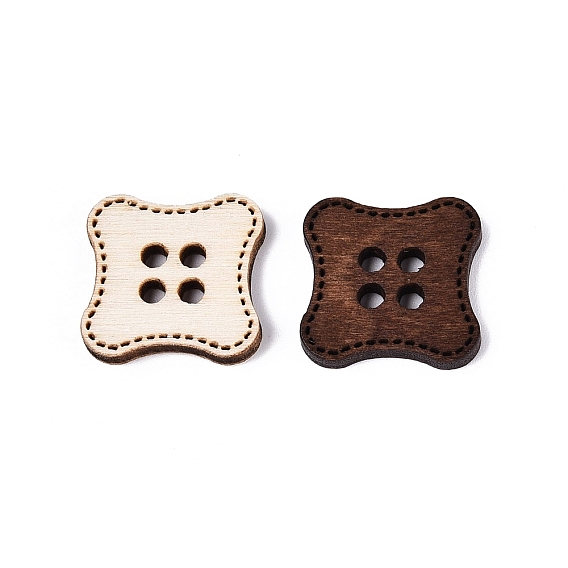4 Boutons carrés en bois à trous