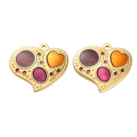 304 подвески из нержавеющей стали, сердце, с эмалью, реальный 18 k позолоченный, ионное покрытие (ip)
