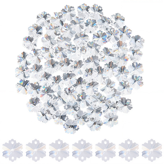 80Pcs Transparent Faceted Glass Connector Charms, Star Flower Octagon