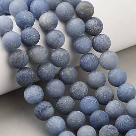 Brins de perles d'aventurine bleue naturelle teintes et chauffées, givré, ronde