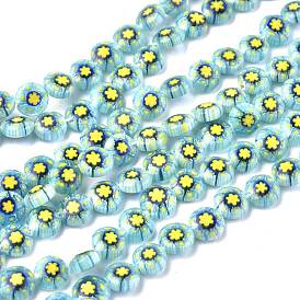 Handgemachte Glasperlen Millefiori-Stränge, Flachrund, 8x3 mm, Bohrung: 1 mm, ca. 50 Stk. / Strang, 14.1 Zoll