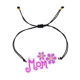 Mom & Snowflake Loom Pattern Seed Beads Bracelets for Women, Mother's Day Adjustable Nylon Cord Braided Bead Bracele