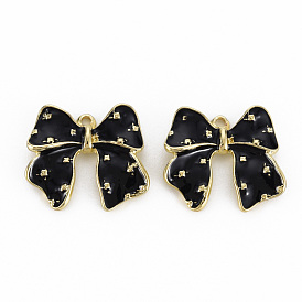 Rack Plating Alloy Enamel Pendants, Light Gold, Cadmium Free & Nickel Free & Lead Free, Bowknot