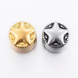 304 Stainless Steel European Beads, Large Hole Beads, Flat Round with Star