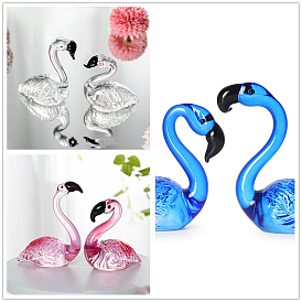 Handmade Lampwork Bird Figurine Display Decorations, for Desktop Home Decoration, Flamingo