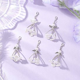 5шт. АБС-пластик, имитация жемчуга, подвесные украшения, ангел, с акриловой, сплав тибетского стиля и железо