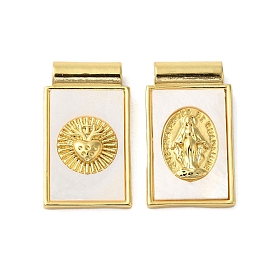 Rack Plating Brass Pave Natural Shell Rectangle Pendants, Real 18K Gold Plated, Cadmium Free & Lead Free, Long-Lasting Plated