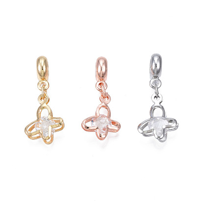 Rack Plating Alloy European Dangle Charms, with Resin Crystal Rhinestone, Large Hole Beads, Cadmium Free & Lead Free, Butterfly