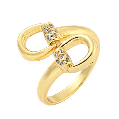 Brass Micro Pave Clear Cubic Zirconia Open Cuff Ring for Women, Real 18K Gold Plated