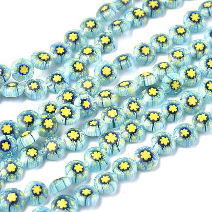 Handgemachte Glasperlen Millefiori-Stränge, Flachrund, 8x3 mm, Bohrung: 1 mm, ca. 50 Stk. / Strang, 14.1 Zoll