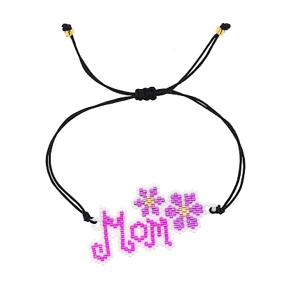 Mom & Snowflake Loom Pattern Seed Beads Bracelets for Women, Mother's Day Adjustable Nylon Cord Braided Bead Bracele