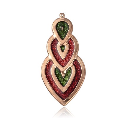Light Gold Plated Iron Enamel Pendants, Teardrop Big Pendants, 71x34x1mm, Hole: 1mm