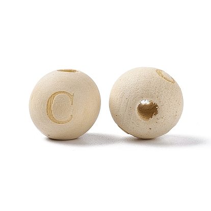 Perles européennes en bois naturel non fini, Perles avec un grand trou   , motif gravé au laser, rond avec un nombre/une lettre aléatoire