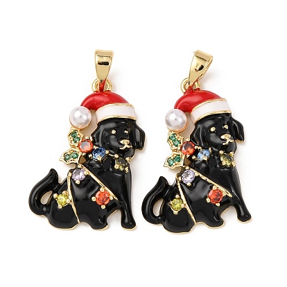 Латунные микро проложить кубического циркония подвески, собака прелести, с эмалевыми и пластиковыми бусинами, имитирующими жемчуг, стойки покрытие, долговечный, без свинца и без кадмия