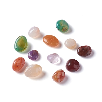 Natural Multi-Color Agate  Beads, Tumbled Stone, Vase Filler Gems, No Hole/Undrilled, Nuggets, Dyed