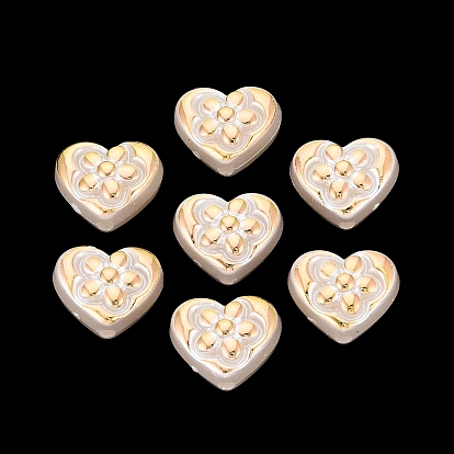 ABS Plastic Imitation Pearl Beads, Golden Metal Enlaced, Heart & Flower