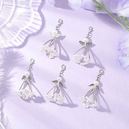 5шт. АБС-пластик, имитация жемчуга, подвесные украшения, ангел, с акриловой, сплав тибетского стиля и железо