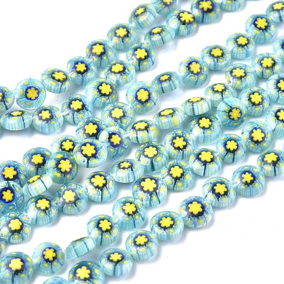 Handgemachte Glasperlen Millefiori-Stränge, Flachrund, 8x3 mm, Bohrung: 1 mm, ca. 50 Stk. / Strang, 14.1 Zoll