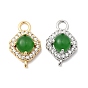 Шармы-соединители из латуни с микропаве из прозрачного кубического циркония, ромбовидные звенья с зеленым стеклом