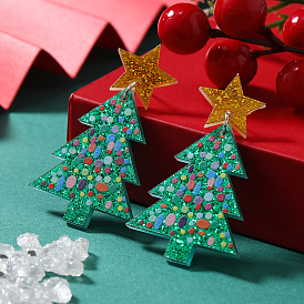 Unique Christmas Tree Stud Earrings, Women Fashion Jewelry Trendy Ear Accessories, Platinum