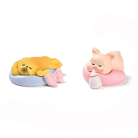 Resin Sleep Pig/Dog/Cat/Rabbit Figurines Ornament, for Home Desktop Decoration