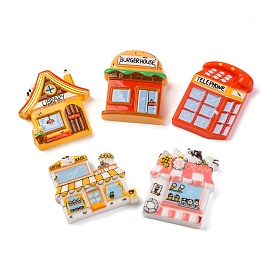 Opaque Resin Store Decoden Cabochons, Ice Cream Cart/Burger Shop/Coffee Shop/Library/Telephone Booth