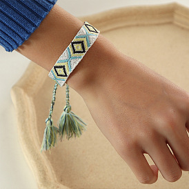 BZ1566 Fashion Vintage Wrist Band Bohemian Ribbon Jewelry Hand Woven Tassel Tassel Bracelet