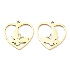 Ion Plating(IP) 316L Surgical Stainless Steel Pendants, Laser Cut, Heart with Butterfly Charm