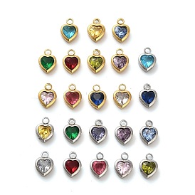 304 из нержавеющей стали горный хрусталь подвески, сердце, ионное покрытие (ip), разноцветные